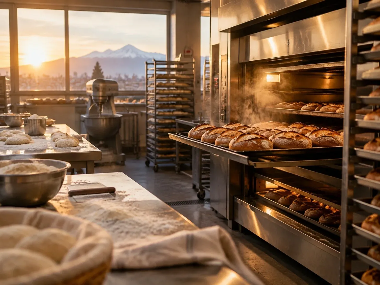 Panadería funcionando al amanecer con pan recién horneado: un negocio que se compra en marcha